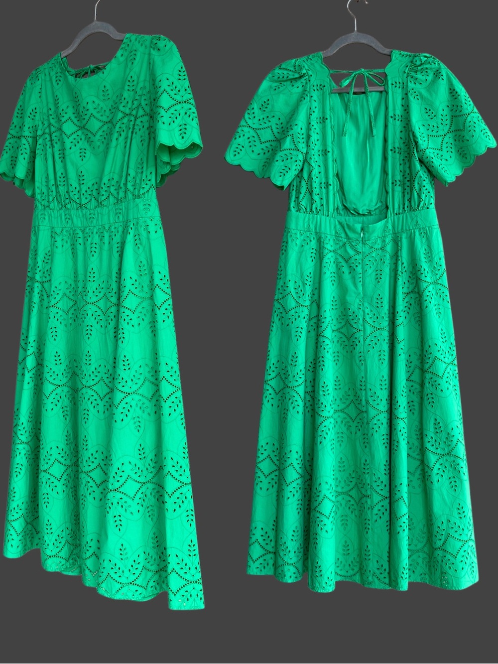 SEZANE NWT Green Floral Eyelet Embroidered Laser Cut Open Back Ladya Midi Dress - Picture 4 of 15